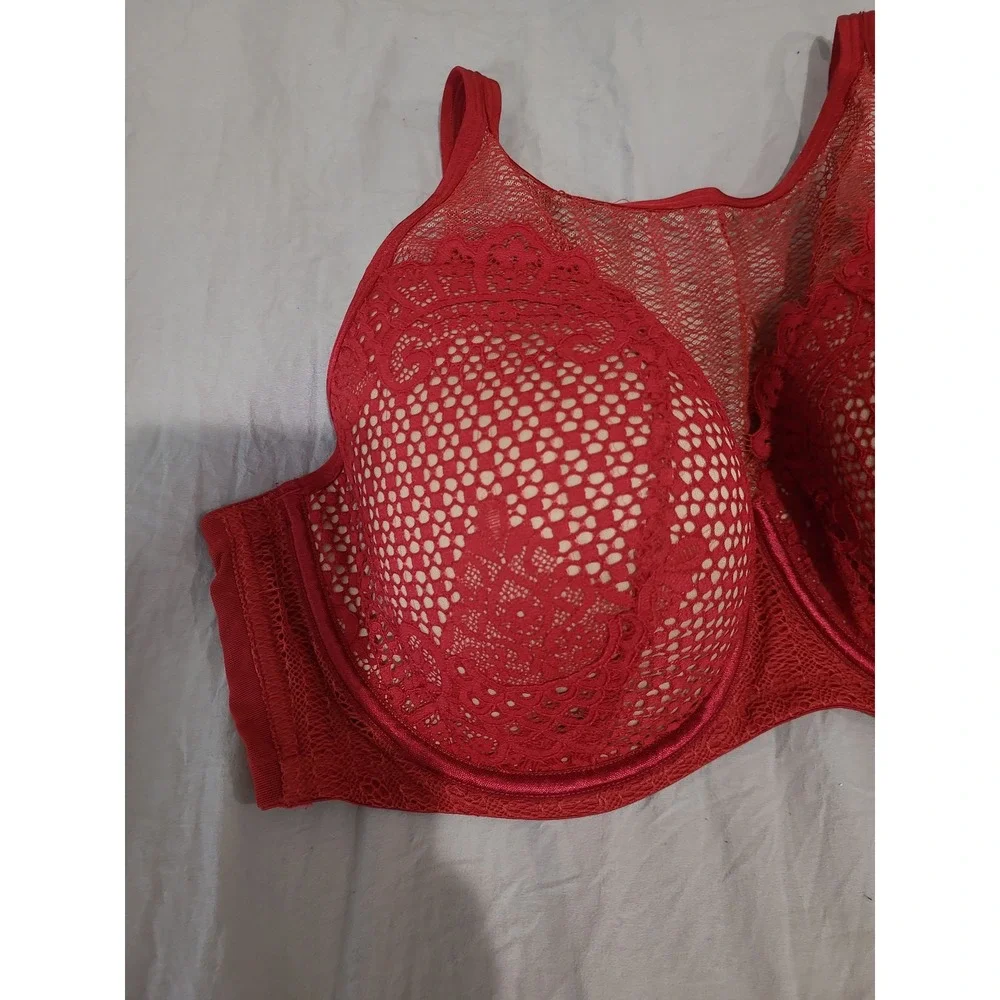 Cacique burgandy Red Lace Bra SZ 42DD underwire lightly padded high neck girly - Picture 4 of 11
